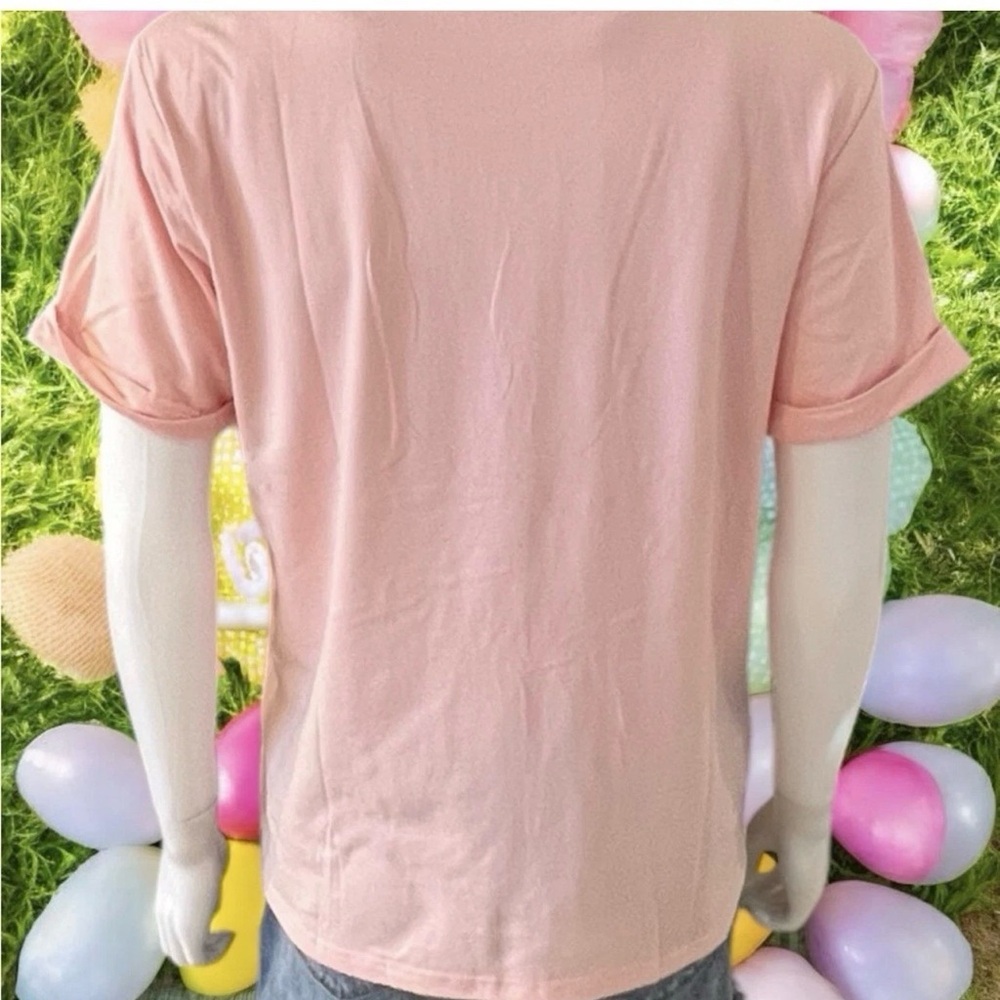 Sequin bunny peach soft loose fit Easter holiday tee S M L XL - Picture 4 of 5